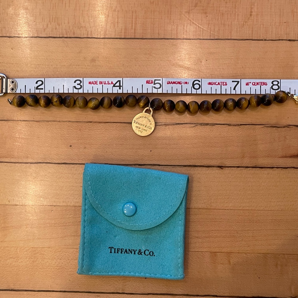 RARE- Tiffany & Co 18k gold round tag Tiger’s Eye Bead Bracelet